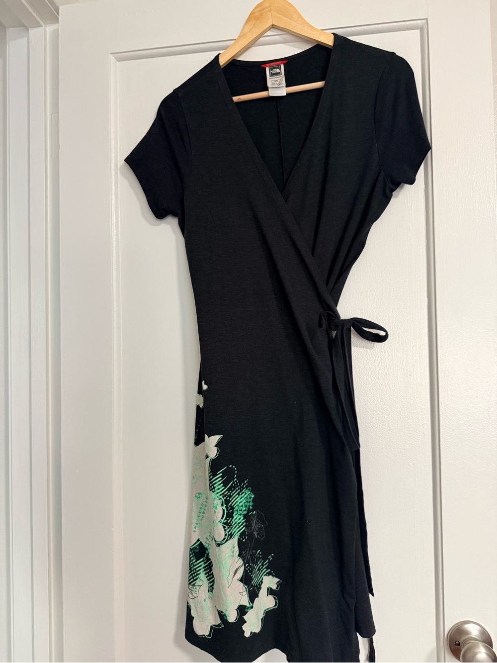 The North Face Black Wrap Midi Dress with Mint Floral Detail